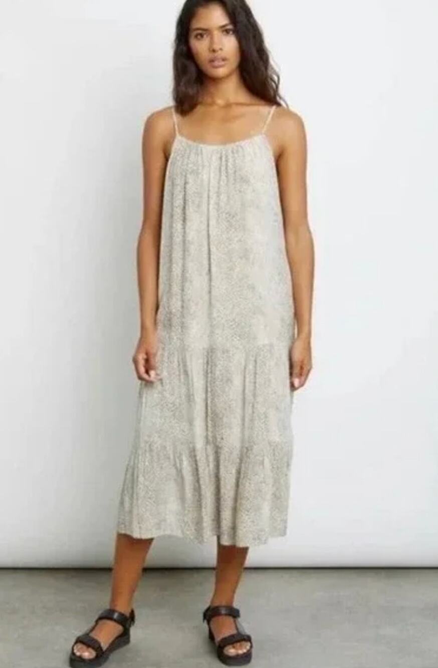 Rails Adora Cream Snakeskin Print Tiered Midi Slip Dress Size Small Animal Print